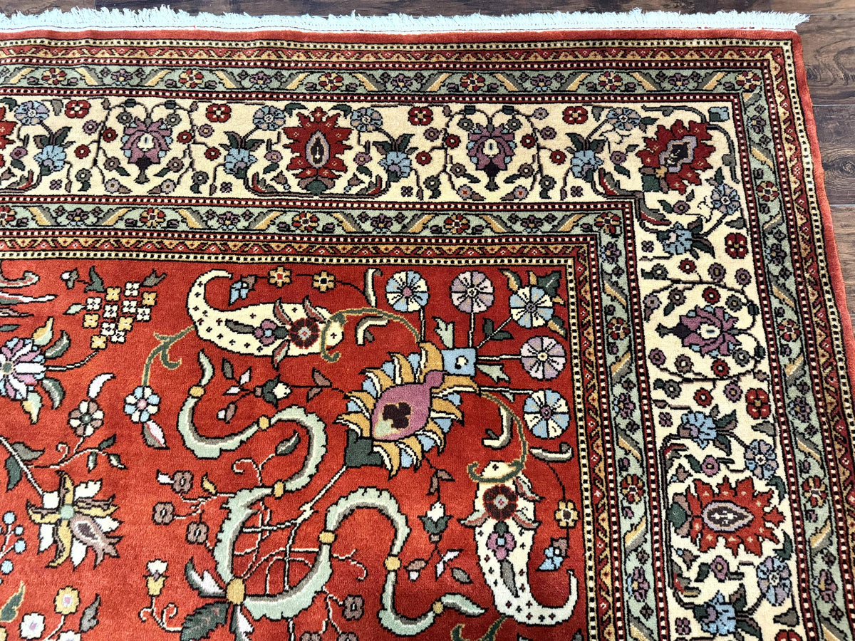 Romanian Rug 10x13, Vintage Handmade Wool Carpet, Floral Pattern, Birds, Red and Cream, Signed By Masterweaver, Persian Rug - Jewel Rugs, view 7