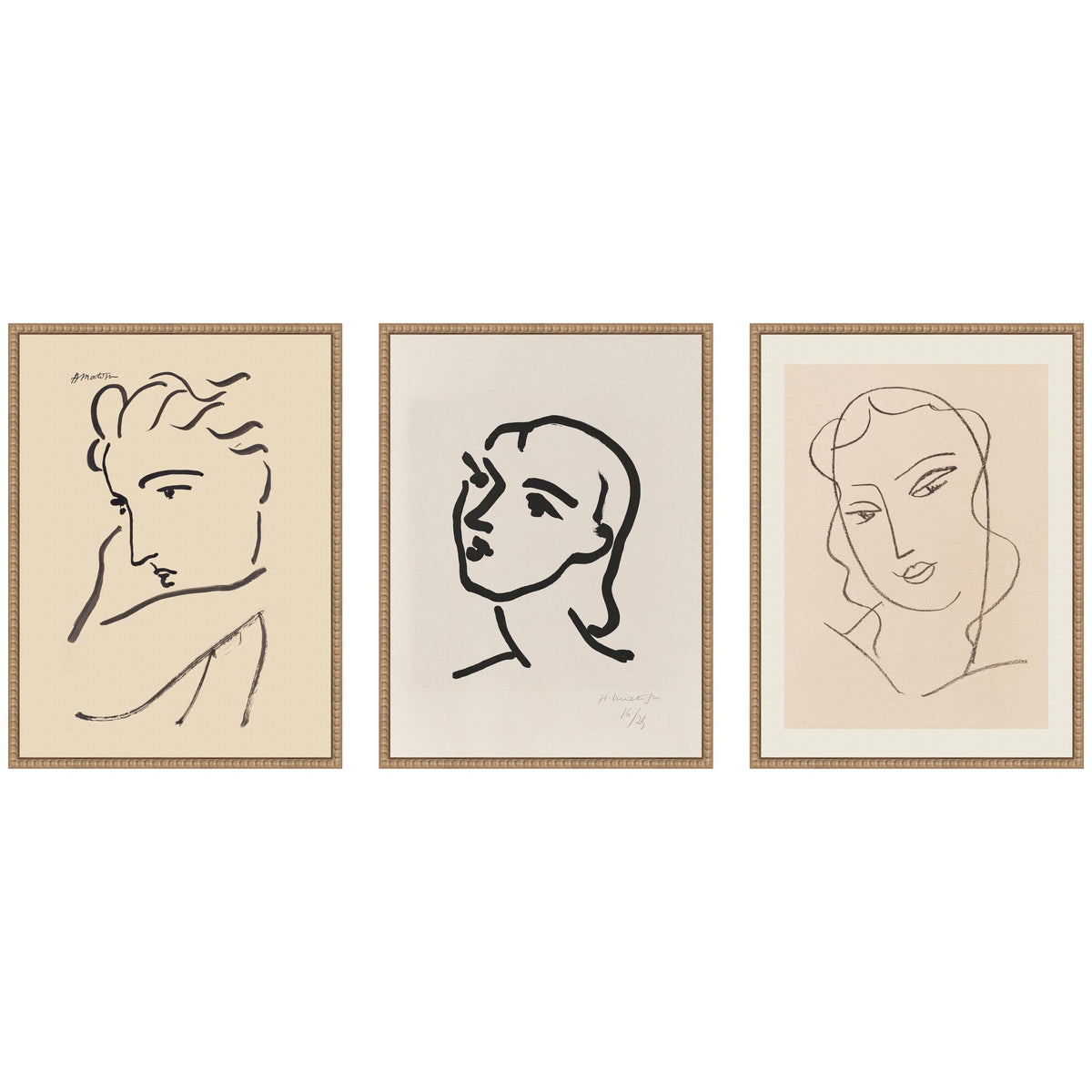 Profil de Femme Henri Matisse 3 Piece Framed Canvas Wall Art Set by Nostalgia Prints