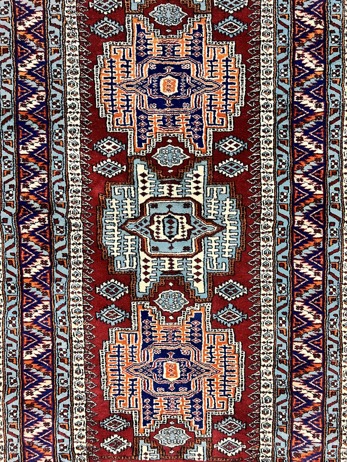 Pakistani Rug 3x5 ft, Caucasian Kazak Design, Geometric Rug, Small Vintage Oriental Carpet, Dark Red Vintage Handmade Wool Rug 3 x 5 - Jewel Rugs, view 5