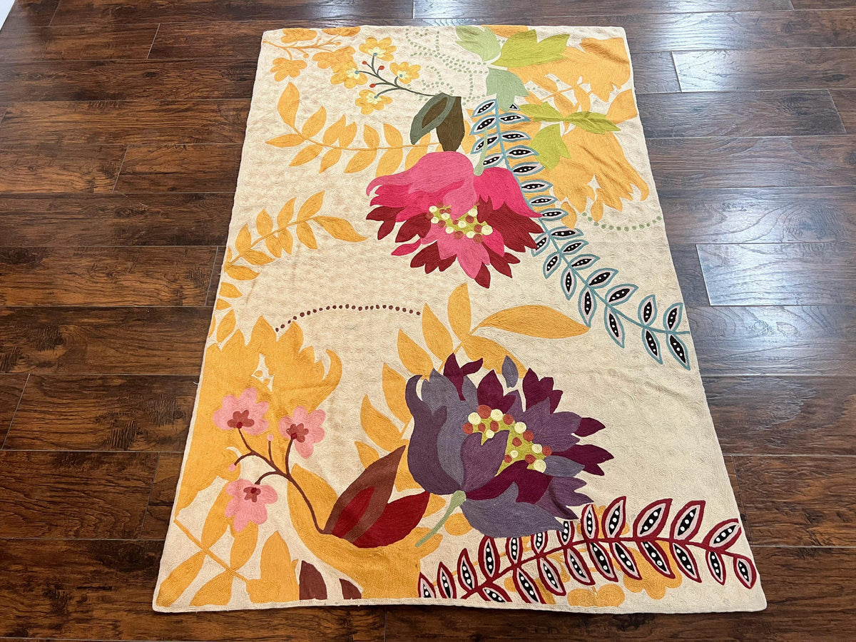 Indian Hand Stitched Rug 4x6, Floral, Silk, Large Floral Design - Jewel Rugs, view 13