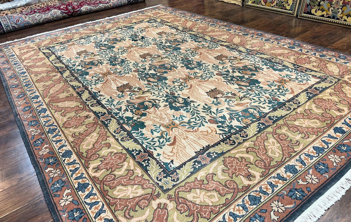 10x13 Wool Rug, Floral Pattern, Birds, Handmade Vintage Carpet, Couristan Rug, Beige - Jewel Rugs, view 13