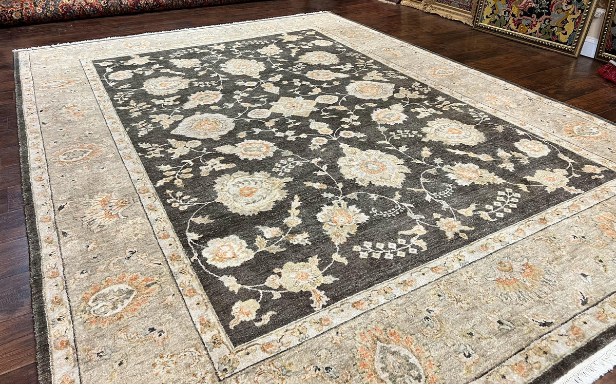 Indo Persian Rug 9x12, Sultanabad Indian Carpet, Dark Brown, Hand Knotted Vintage Wool Rug - Jewel Rugs, view 3