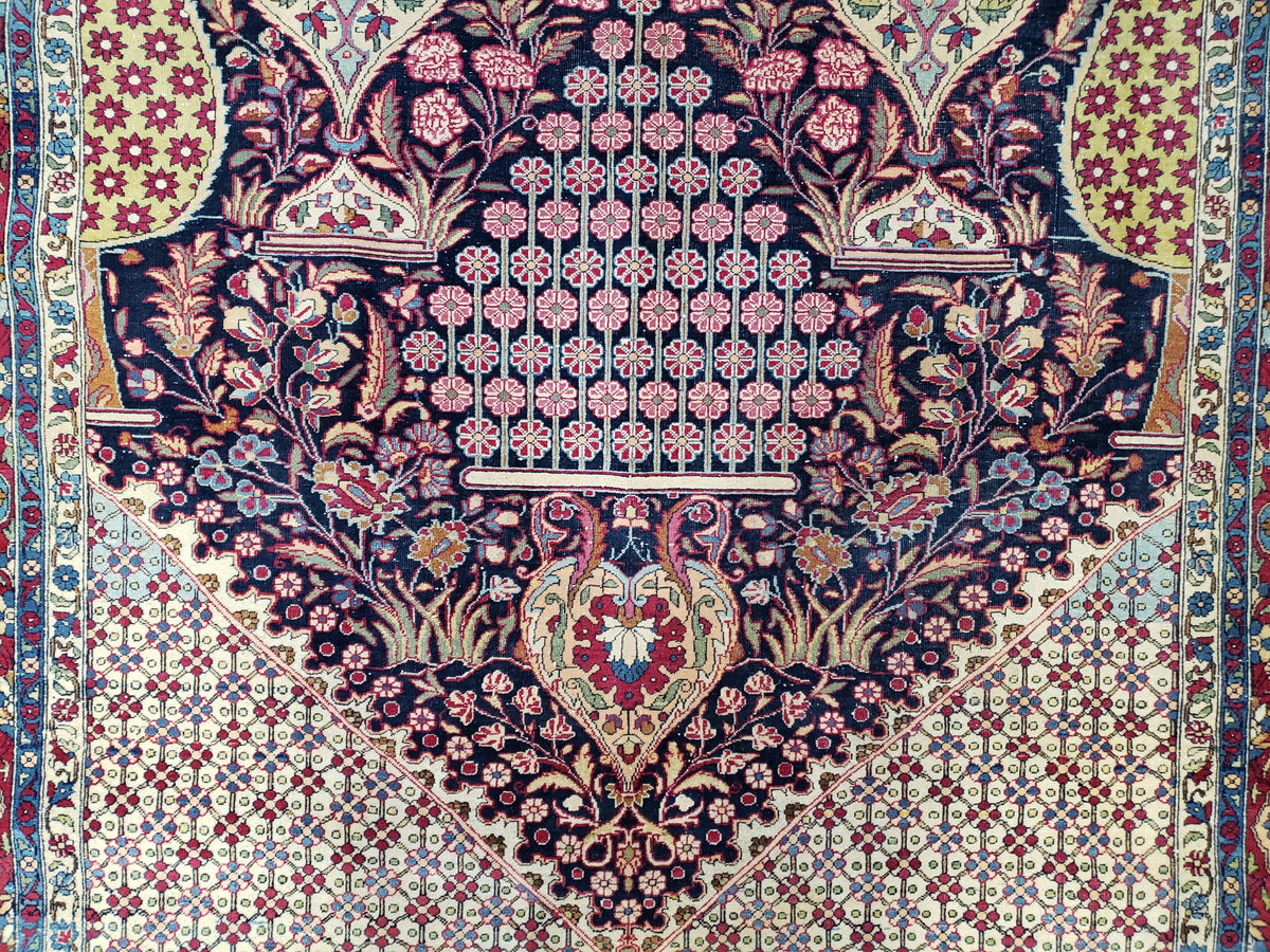 Antique Persian Tehran Rug 5x8, Midnight Blue and Red, Hand-Knotted, Wool - Jewel Rugs, view 5