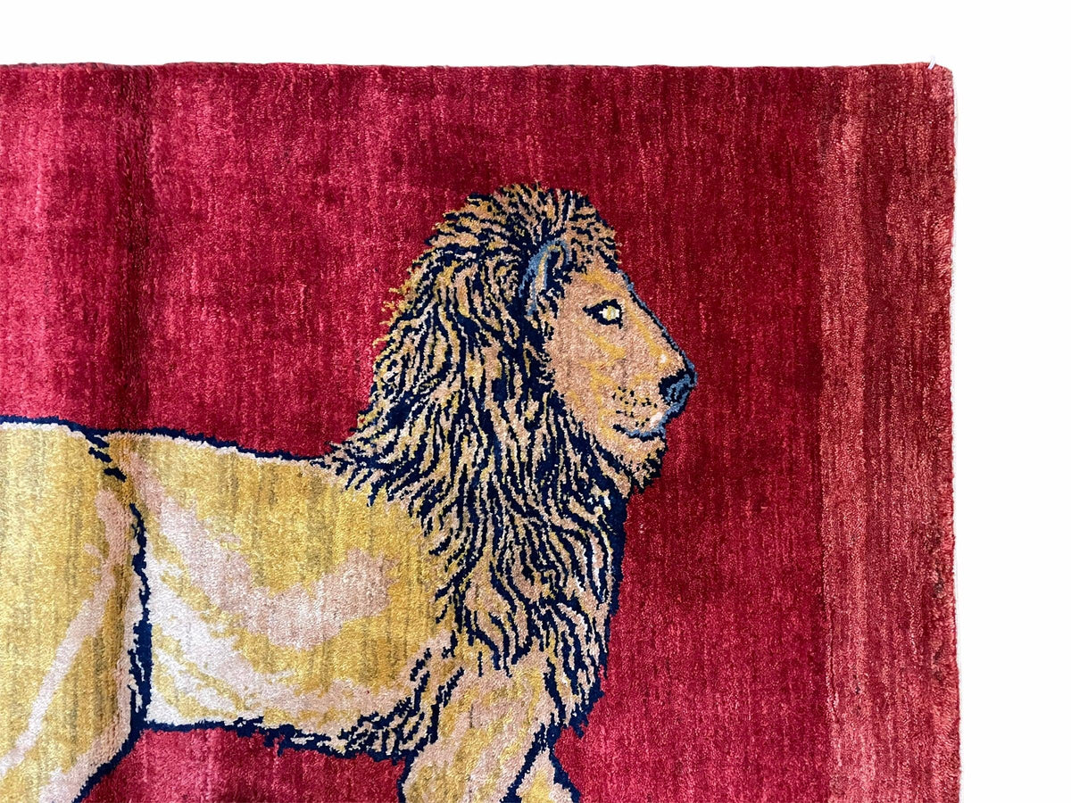 3 X 5 Handmade Hand-Knotted Rug Quality Wool Pictorial Lion Red Organic Dyes - Jewel Rugs, view 5