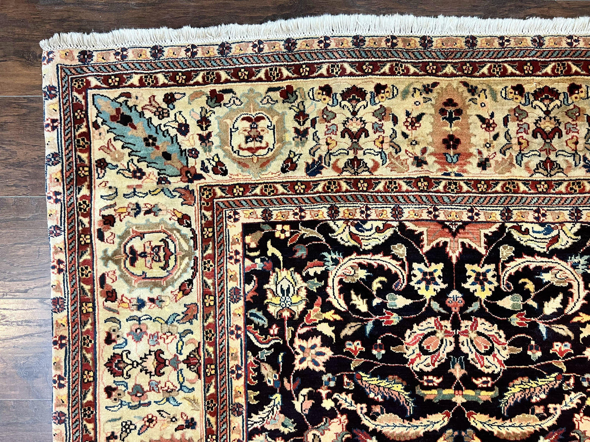 Indo Persian Rug 5x15, Wide Runner Rug 5 x 15 ft, Wool Hand Knotted Vintage Carpet, Black & Cream, Floral Allover Long Oriental Rug - Jewel Rugs, view 6
