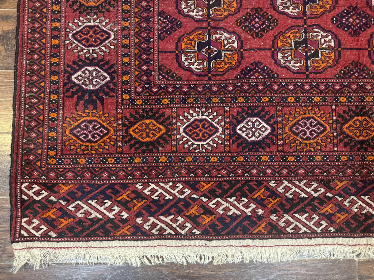 Antique Persian Turkoman Bokhara Rug 7x11, Tribal Rug, Red - Jewel Rugs, view 9