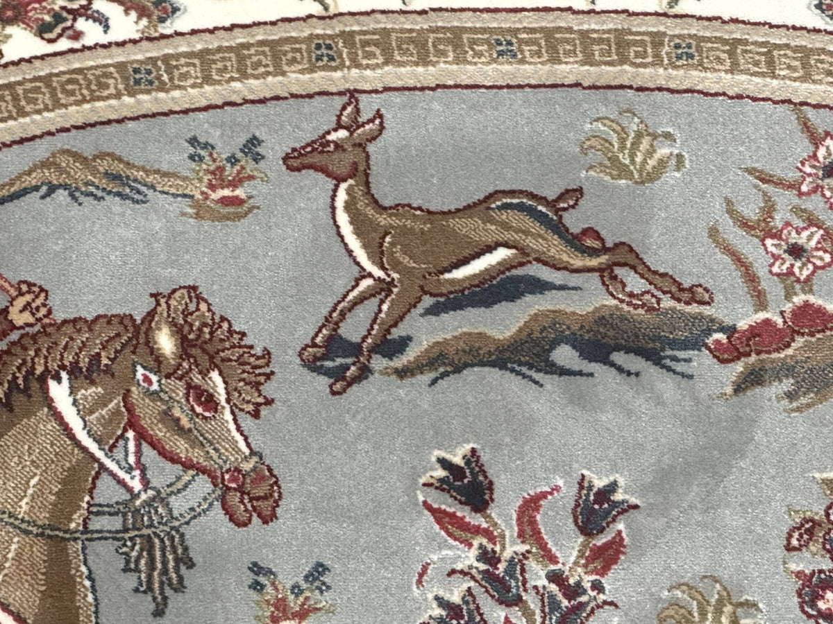 Round Silk Rug 6x6, Hunting Design, Bamboo Silk, Animal Pictorials - Jewel Rugs, view 8