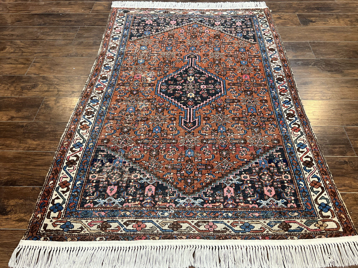 Red Persian Hamadan Rug 4x6, Wool Handmade Antique Carpet, Geometric Medallion Rug, Oriental Rug 4 x 6, Persian Tribal Rug, Hand Knotted Rug - Jewel Rugs, view 2