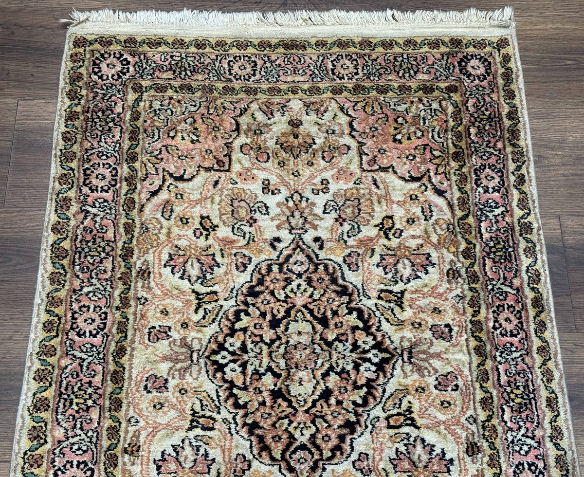 Silk Indian Kashmiri Runner Rug 2.7 x 9.8, Floral Medallions - Jewel Rugs, view 4