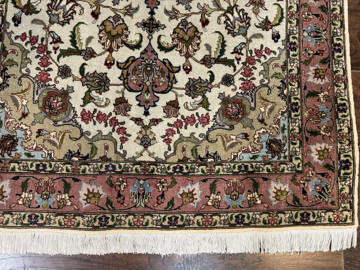 Fine Persian Tabriz Rug 3x5, Floral Medallion, 340 KPSI, Ivory Salmon - Jewel Rugs, view 10