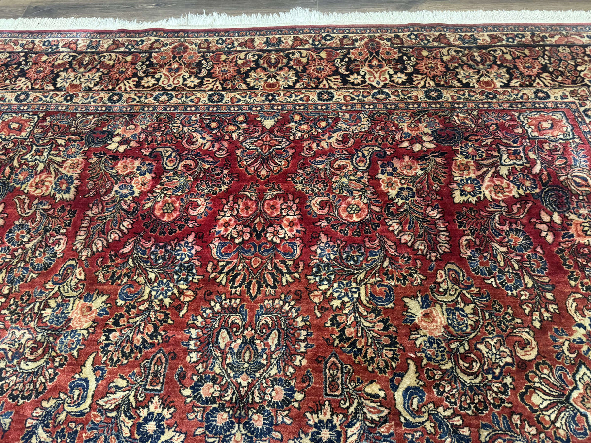Large Persian Sarouk Rug 10x17, Palace Size Antique Persian Carpet, Red, Floral Allover, Traditional Persian Rug, Oversize Handmade Wool Rug - Jewel Rugs, view 3