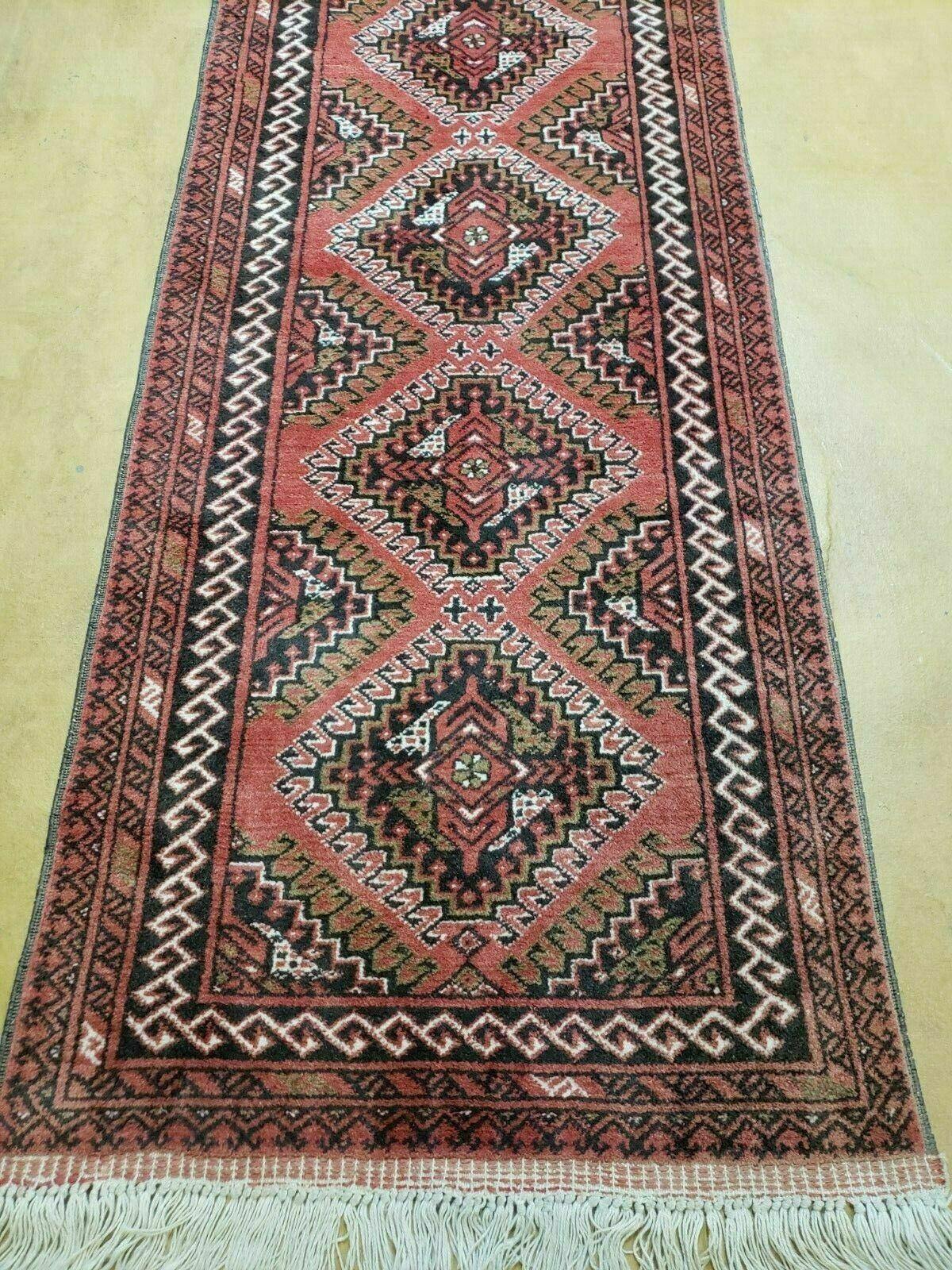 2' 5" X 9' Vintage Handmade Bokhara Red Turkoman Pakistani Wool Runner Rug Organic - Jewel Rugs, view 7