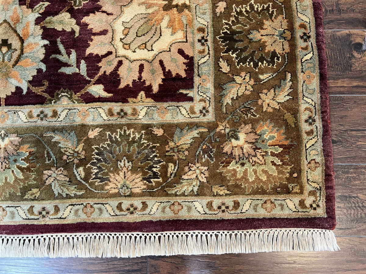 Indo Mahal Rug 6x9, Large Flowers Allover, Maroon and Green, Handmade Wool Area Rug, Vintage Rug, Indian Oriental Carpet, Hand Knotted Rug - Jewel Rugs, view 10