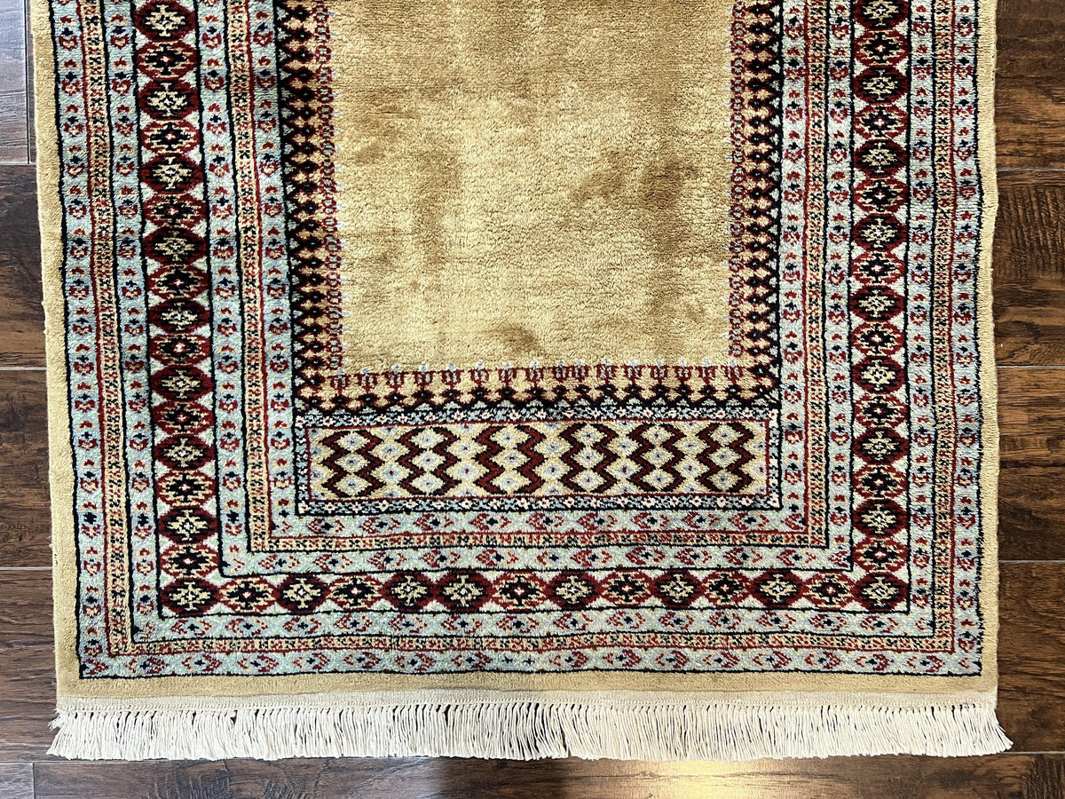 Bokhara Prayer Rug 3x5, Pakistani Turkoman Carpet, Tan, Handmade Vintage Wool Carpet - Jewel Rugs, view 6