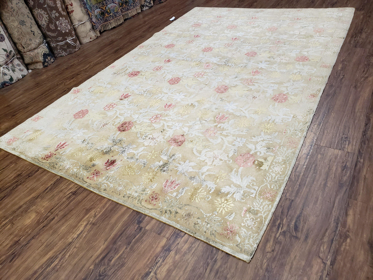 Modern Tibetan Rug 6x9, Wool and Silk Tibetan Rug, Handmade Tibetan Rug, Silk Flowers, Contemporary Rug, Soft Rug, Tibetan Area Rug, Tan - Jewel Rugs, view 3