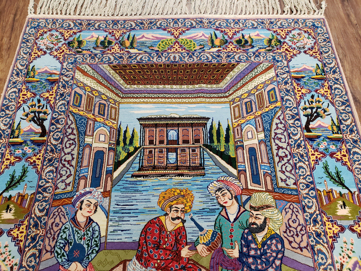 Persian Isfahan Pictorial Rug 3x5 – Kork Wool on Silk - Jewel Rugs, view 4