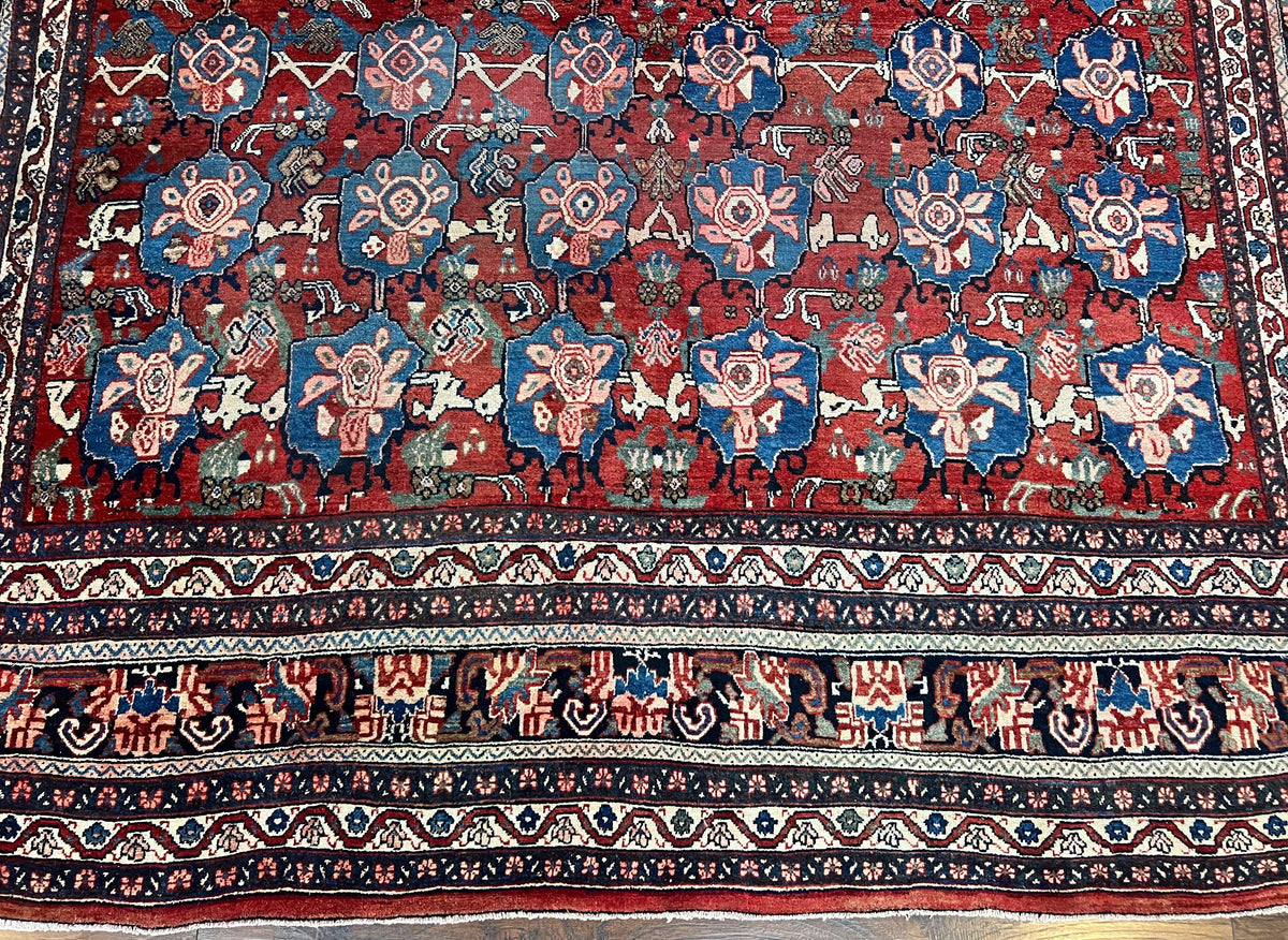 Antique Persian Bijar Rug 9x12 - Allover Motif, Red & Blue - Jewel Rugs, view 7