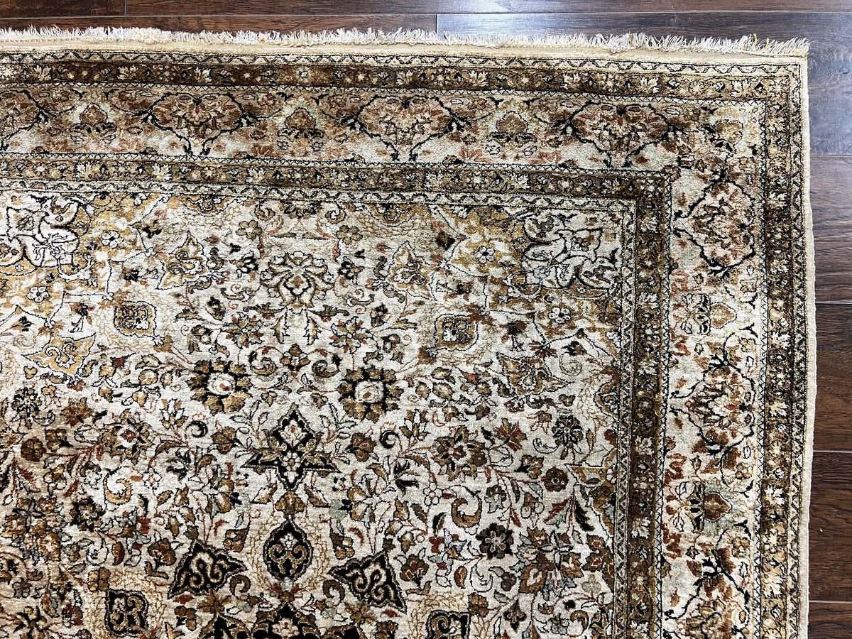 Persian Qum Silk Rug 5x7, Very Fine 60 Raj 475 KPSI, Hand Knotted, Silk on Silk - Jewel Rugs, view 6