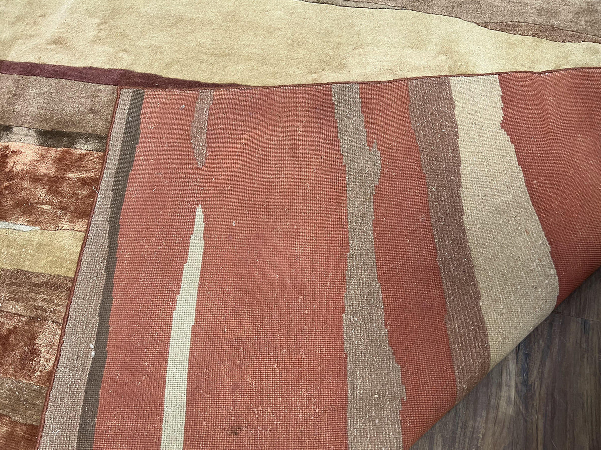 Modern Tibetan Rug 8x11 Nepali Carpet, Shiny Velvely Soft Wool and Silk, Contemporary Hand Knotted Rug, Striped Design, Wool Area Rug 8 x 11 - Jewel Rugs, view 11