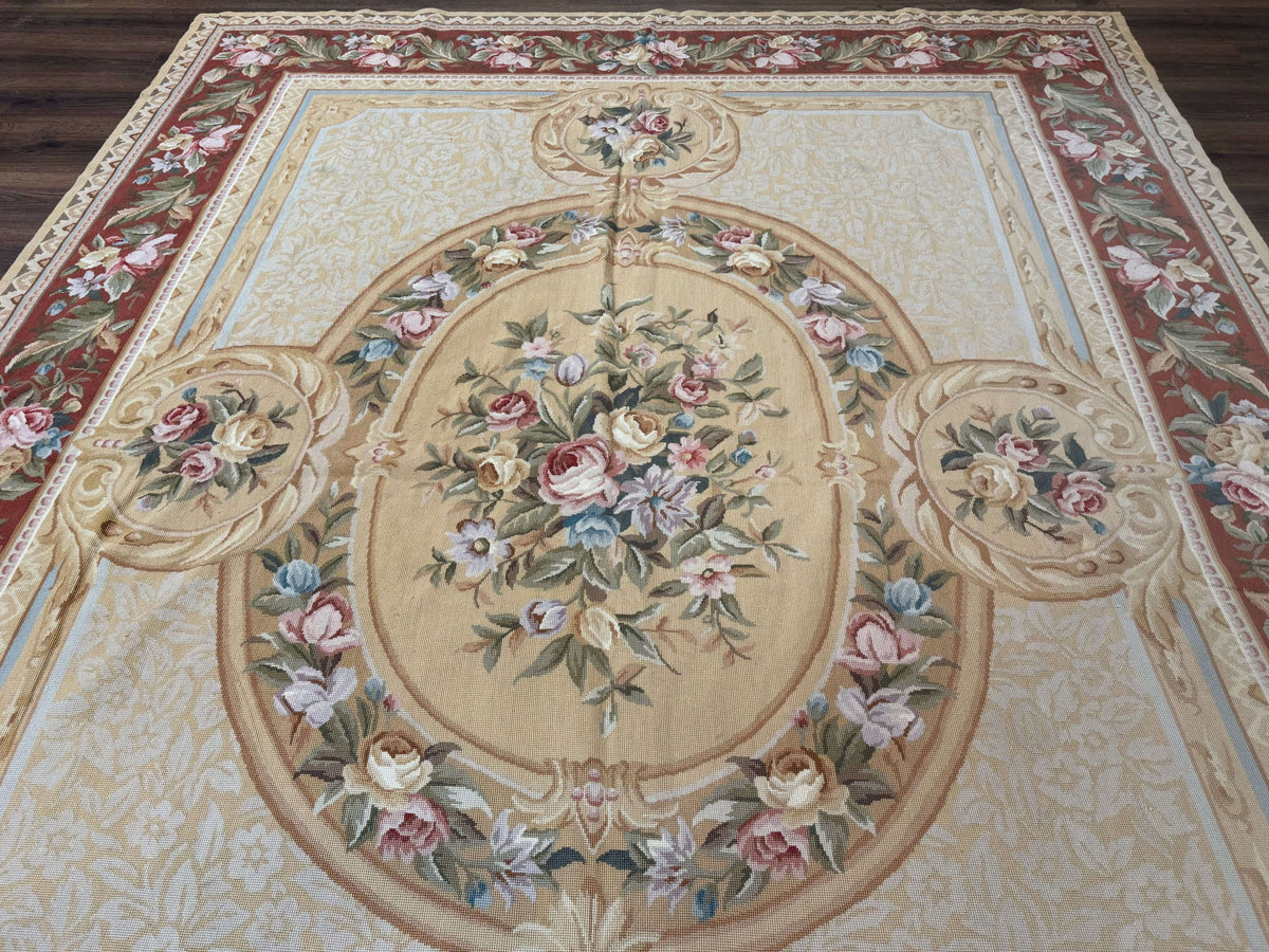 Needlepoint Rug 8x10, Aubusson Savonnerie European Carpet, Floral, Elegant - Jewel Rugs, view 8