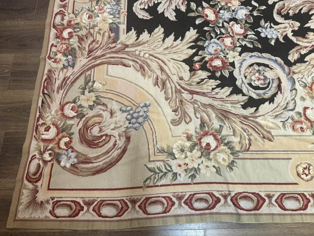 Wonderful Needlepoint Rug 10x14, Large Aubusson Carpet, Floral, Elegant, European Design - Jewel Rugs, view 9