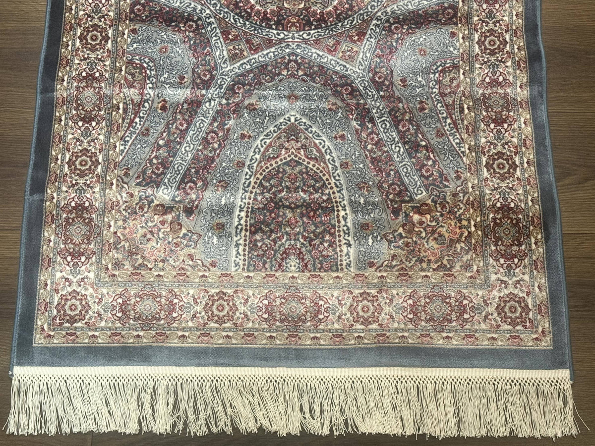 Turkish Silk Runner Rug 2.6 x 13, Blue Runner Rug, Dome Design, Bamboo Silk, New - Jewel Rugs, view 5
