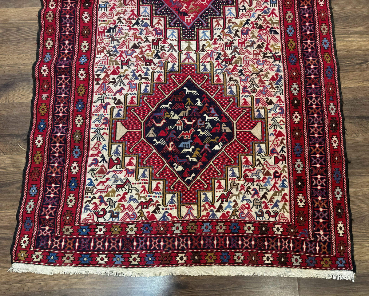 Persian Soumak Kilim Rug 4x6, Triple Medallions Tribal Pictorials, Caucasian Azerbaijani Kilim - Jewel Rugs, view 6