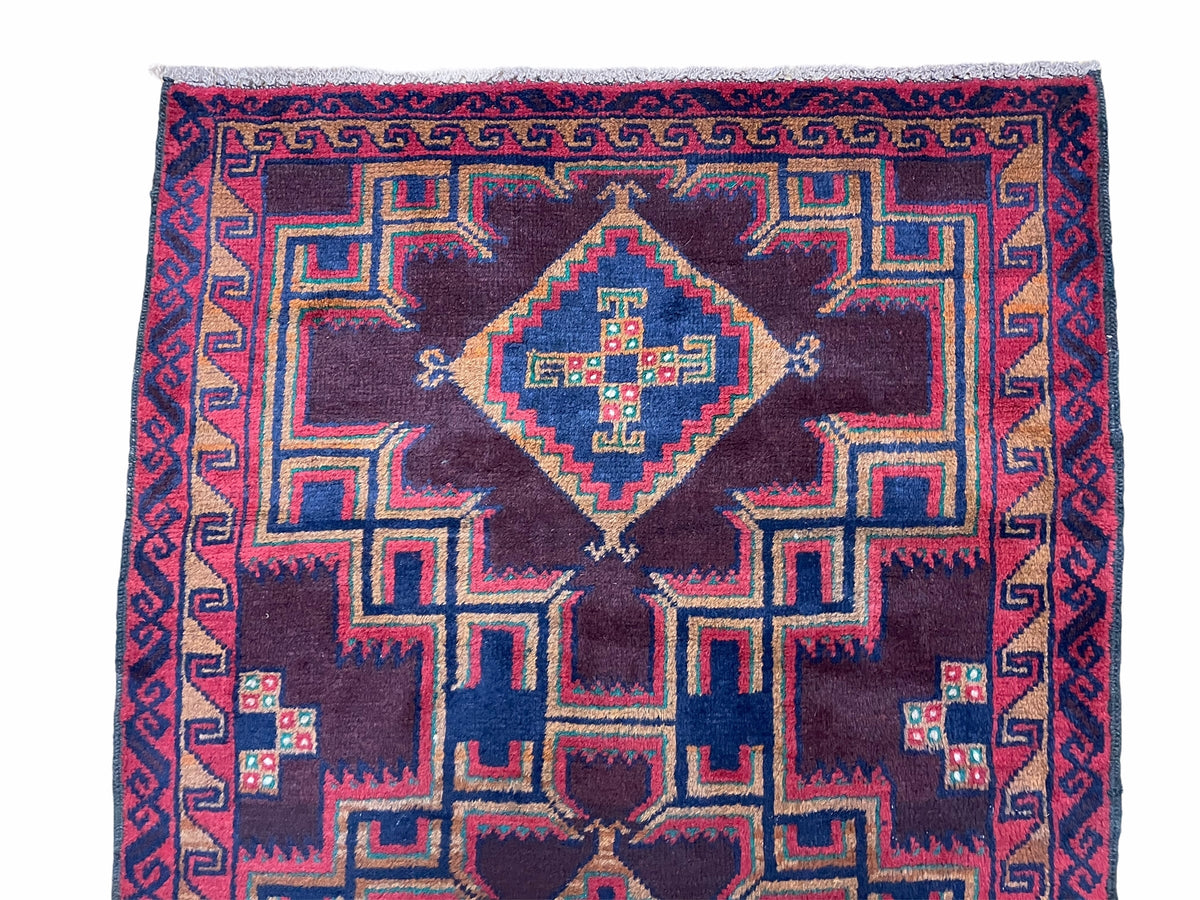 2'11" X 4'6" Vintage Handmade Tribal Wool Rug Balouchi Rug Afghan Rug Geometric - Jewel Rugs, view 3