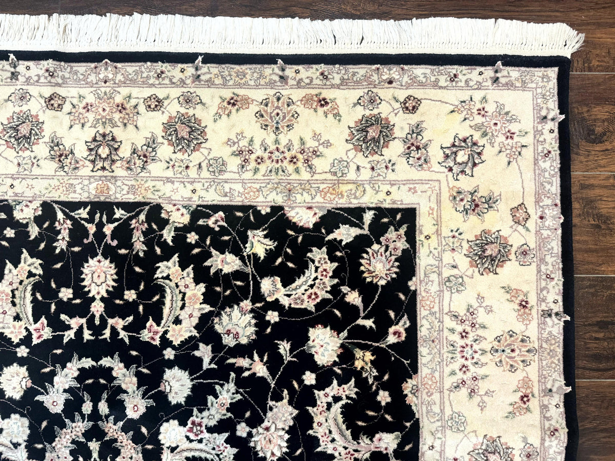 Sino Persian Rug 6x9, Black and Ivory, Wool and Silk Highlights, Handmade - Jewel Rugs, view 8