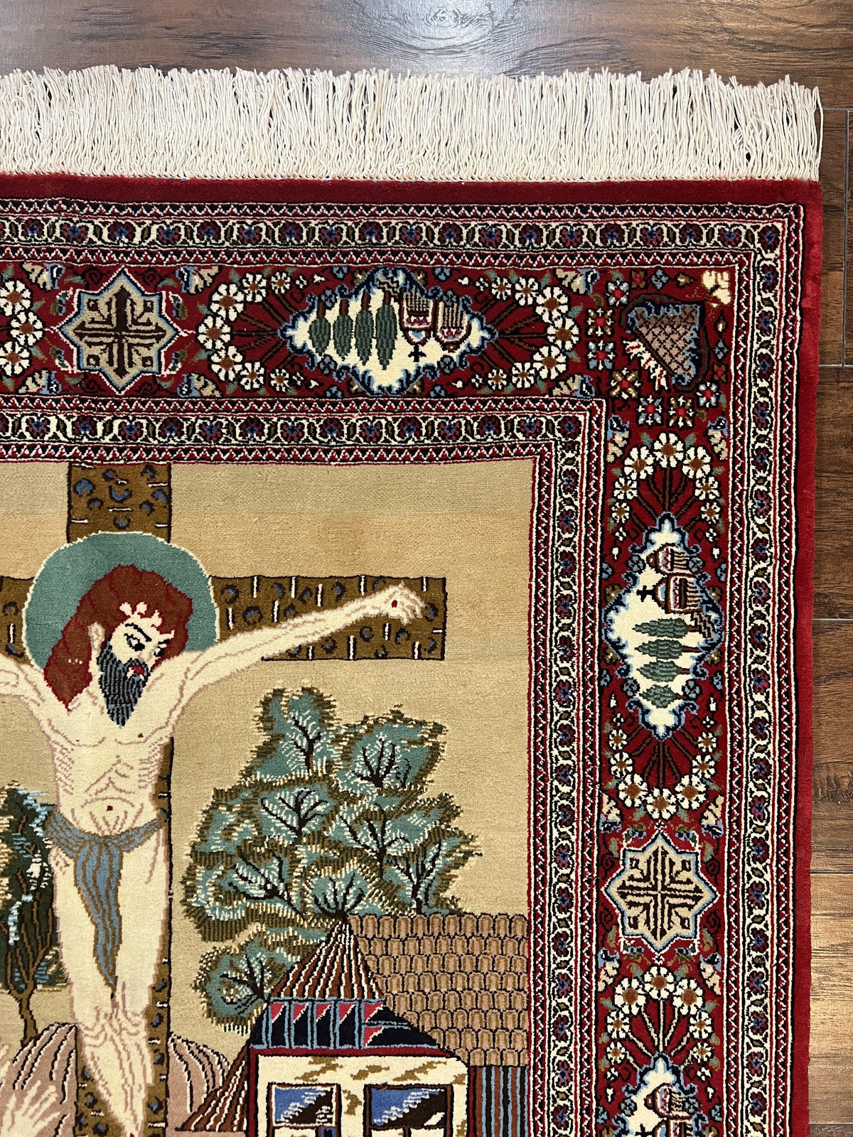 Persian Kashan Pictorial Rug 3x5 - Jesus on Cross - Jewel Rugs, view 7