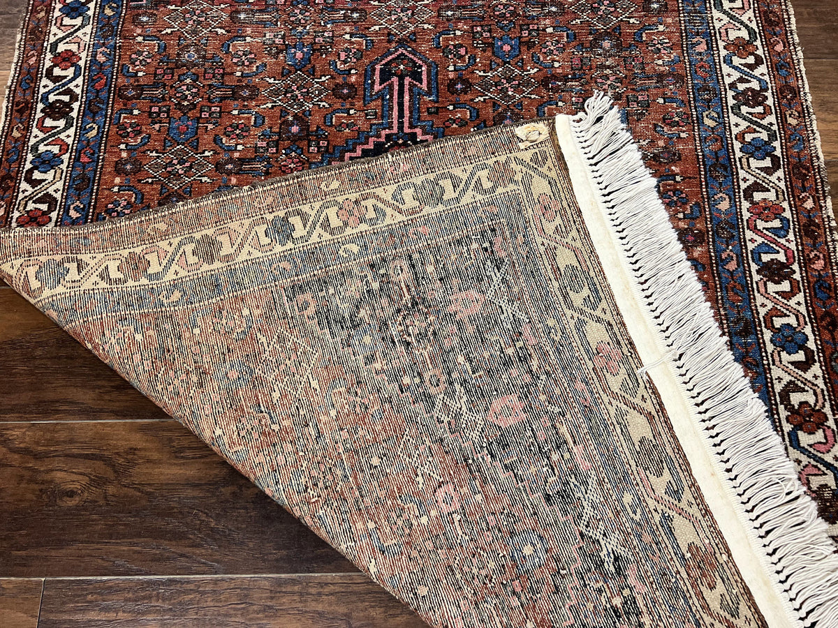 Red Persian Hamadan Rug 4x6, Wool Handmade Antique Carpet, Geometric Medallion Rug, Oriental Rug 4 x 6, Persian Tribal Rug, Hand Knotted Rug - Jewel Rugs, view 11