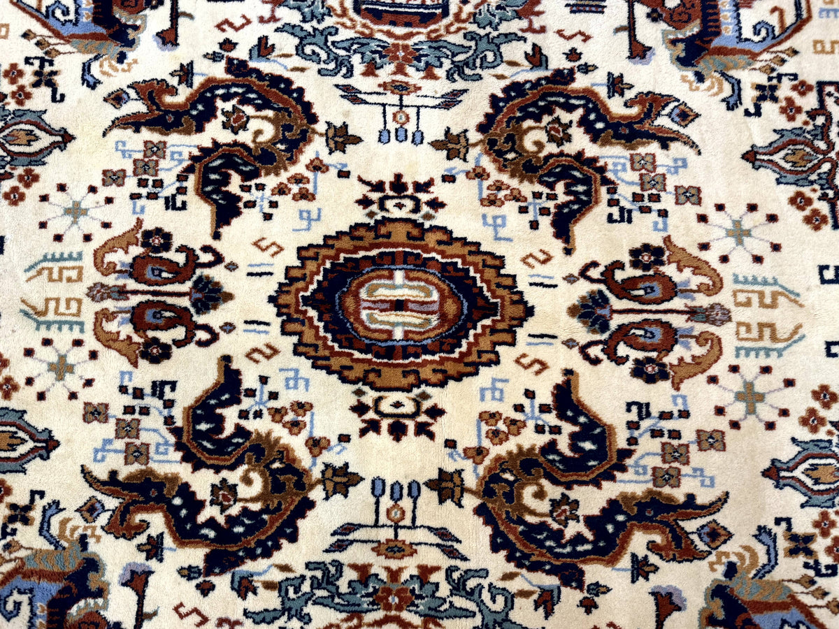 Indo Chinese Wool Rug 9x12, Ivory and Rust Red, Dragon Motifs - Jewel Rugs, view 5