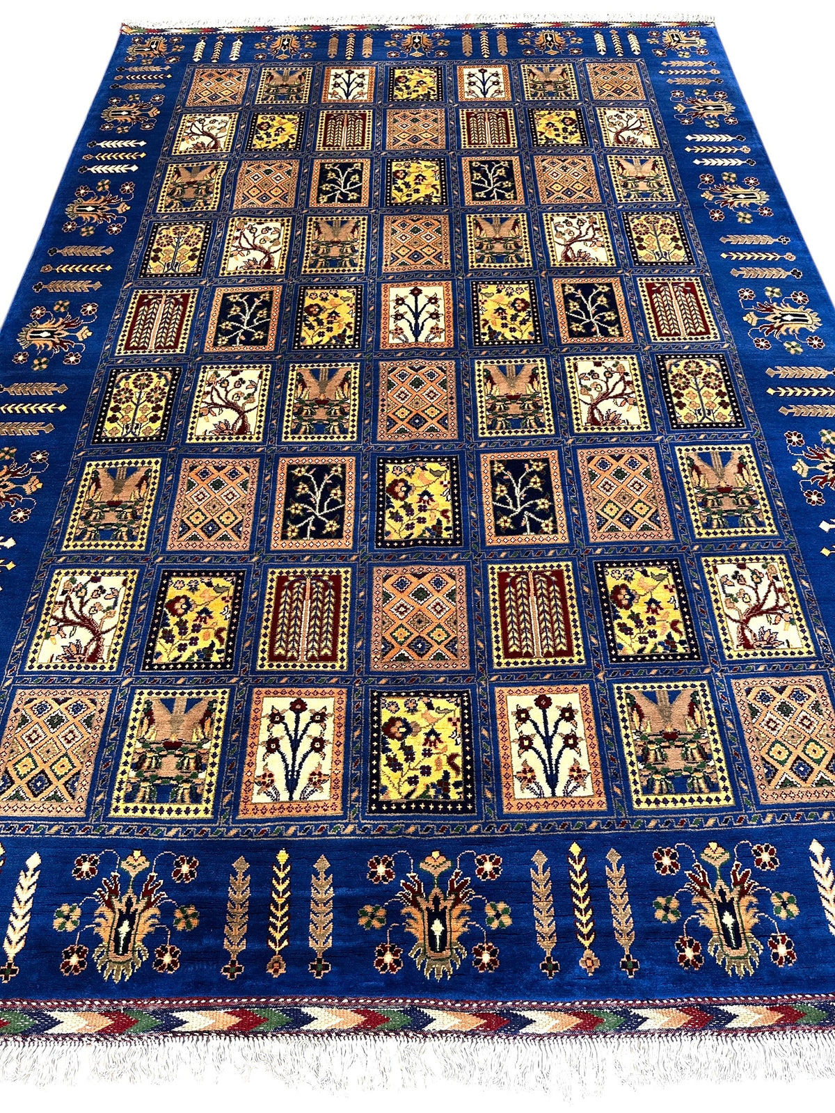 Afghan Bakhtiari Rug 7x10 | Blue, Beige & Ivory | Hand-Knotted Wool - Rugistan, view 2