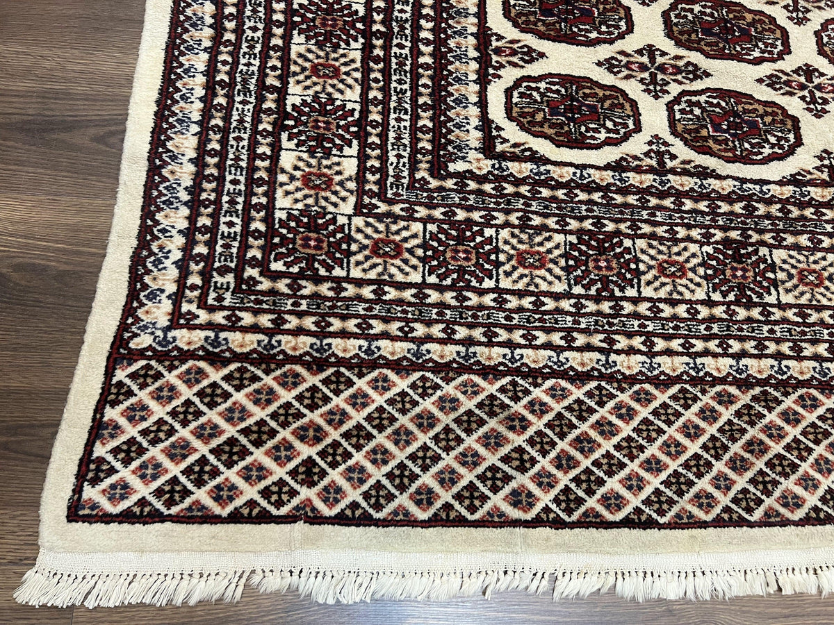 Pakistani Turkoman Rug 6x9, Cream and Red Hand Knotted Wool Oriental Carpet, Yamud Rug, Tribal Rug 6 x 9, Bohemian Area Rug, Bokhara Rug - Jewel Rugs, view 9