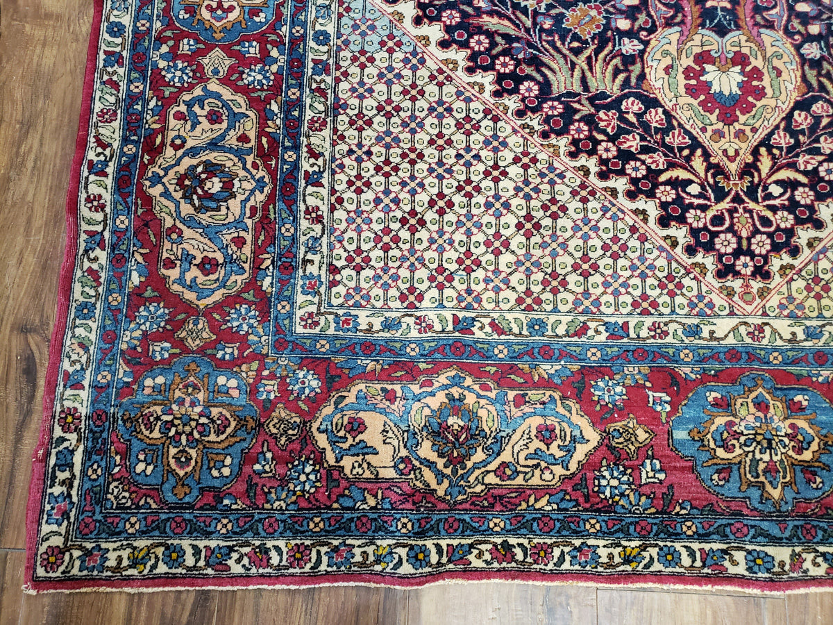 Antique Persian Tehran Rug 5x8, Midnight Blue and Red, Hand-Knotted, Wool - Jewel Rugs, view 9