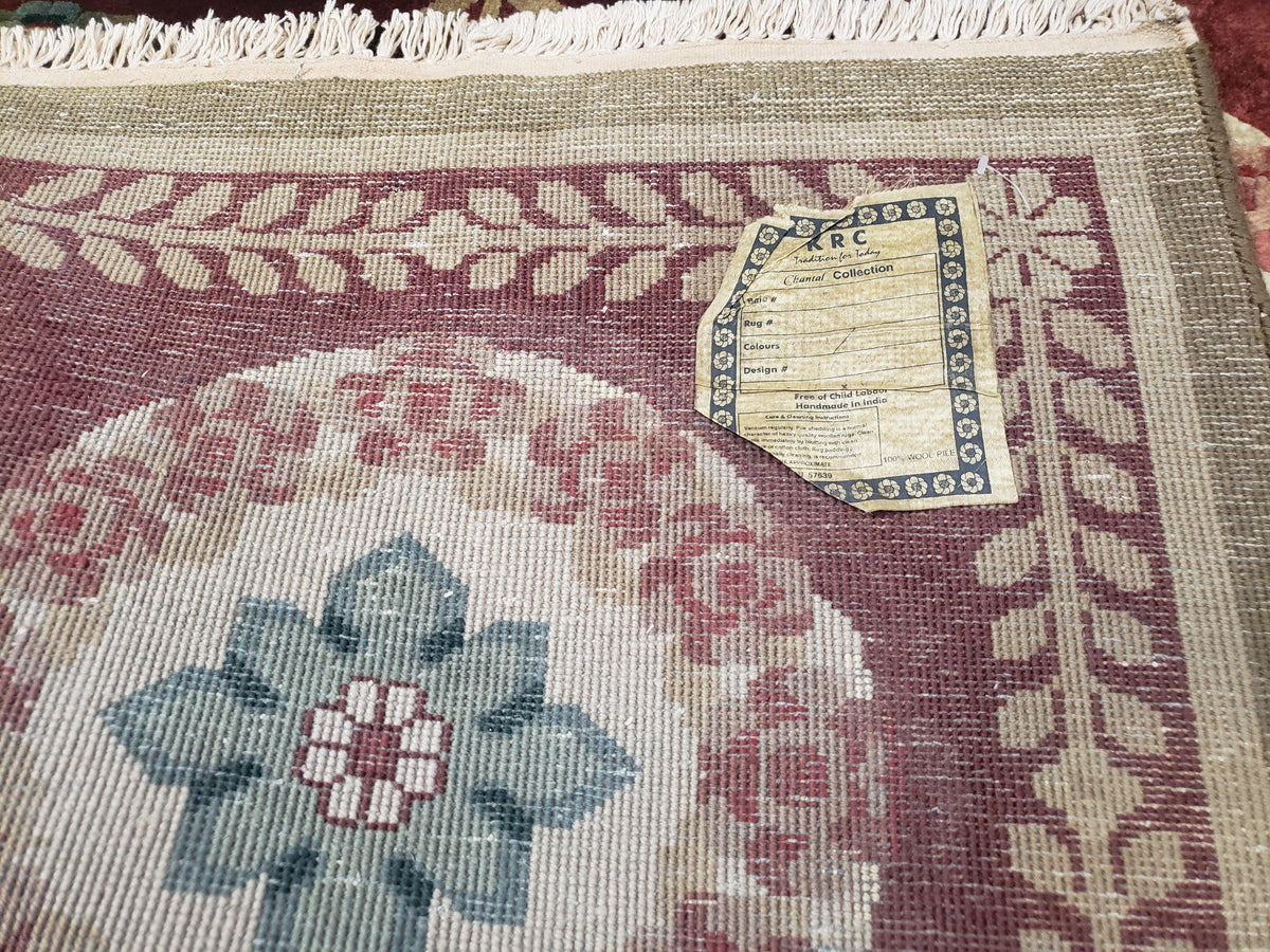 Nepalese Aubusson Panel Rug 6x9, Red & Ivory Soft Plush Tibetan Pile Rug, Wool Hand-Knotted Carpet, 6 x 9 Elegant Area Rug, Office Room Rug - Jewel Rugs, view 11