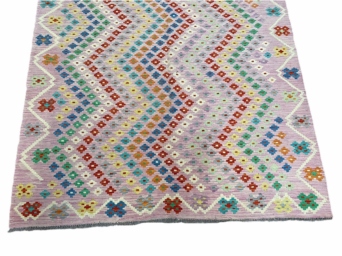 Pink Kilim Rug 6x8 Colorful Turkish Kilim Rug 6 x 8 Flat Weave Kilim Playful Kilim Multicolor Anatolian Chobi New Kilim - Jewel Rugs, view 7