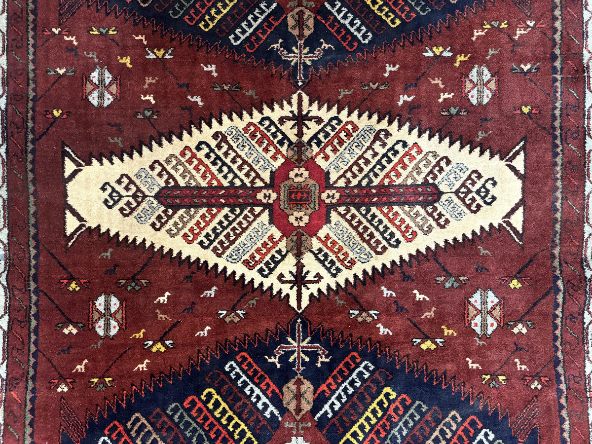 Antique Persian Tribal Rug 5 x 7.8, Triple Medallions, Red, Persian Afshar Rug - Jewel Rugs, view 5