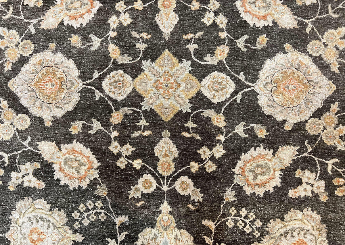 Indo Persian Rug 9x12, Sultanabad Indian Carpet, Dark Brown, Hand Knotted Vintage Wool Rug - Jewel Rugs, view 5