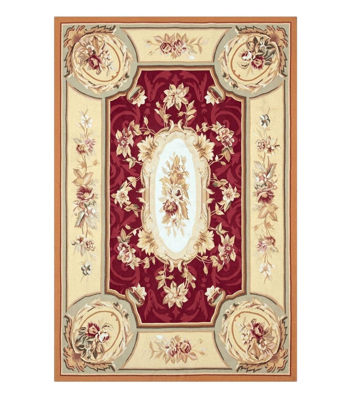 Aubusson Rug 4x6, Red, Floral, European Design, Vintage, Wool - Jewel Rugs