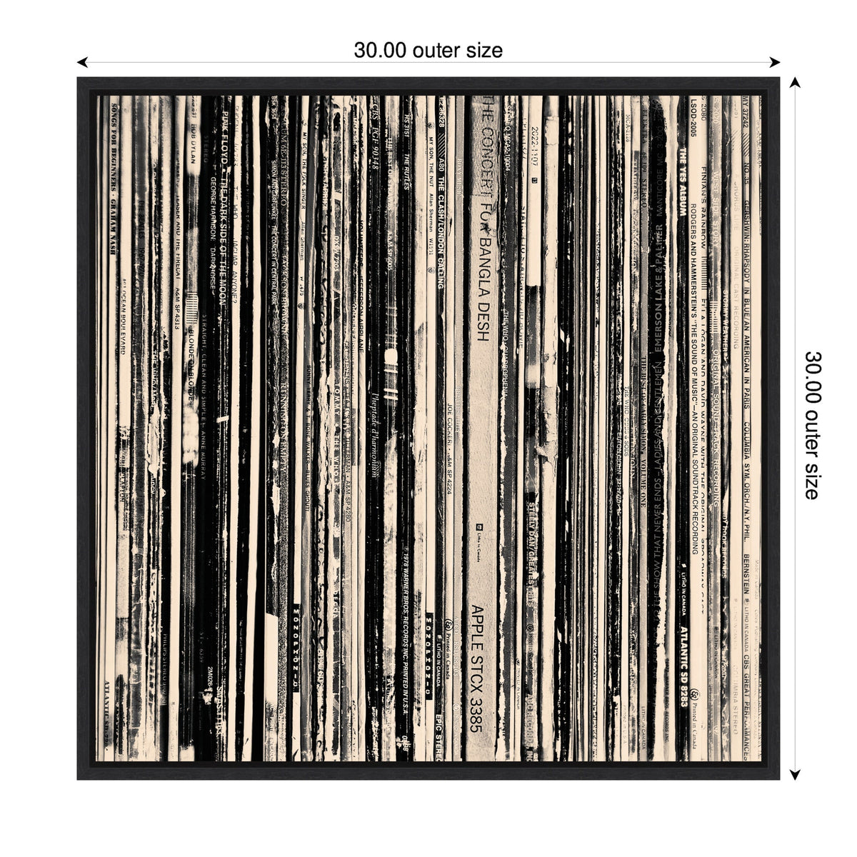 33 RPM Black and White Square by Robert Cadloff Framed Canvas Wall Art Print