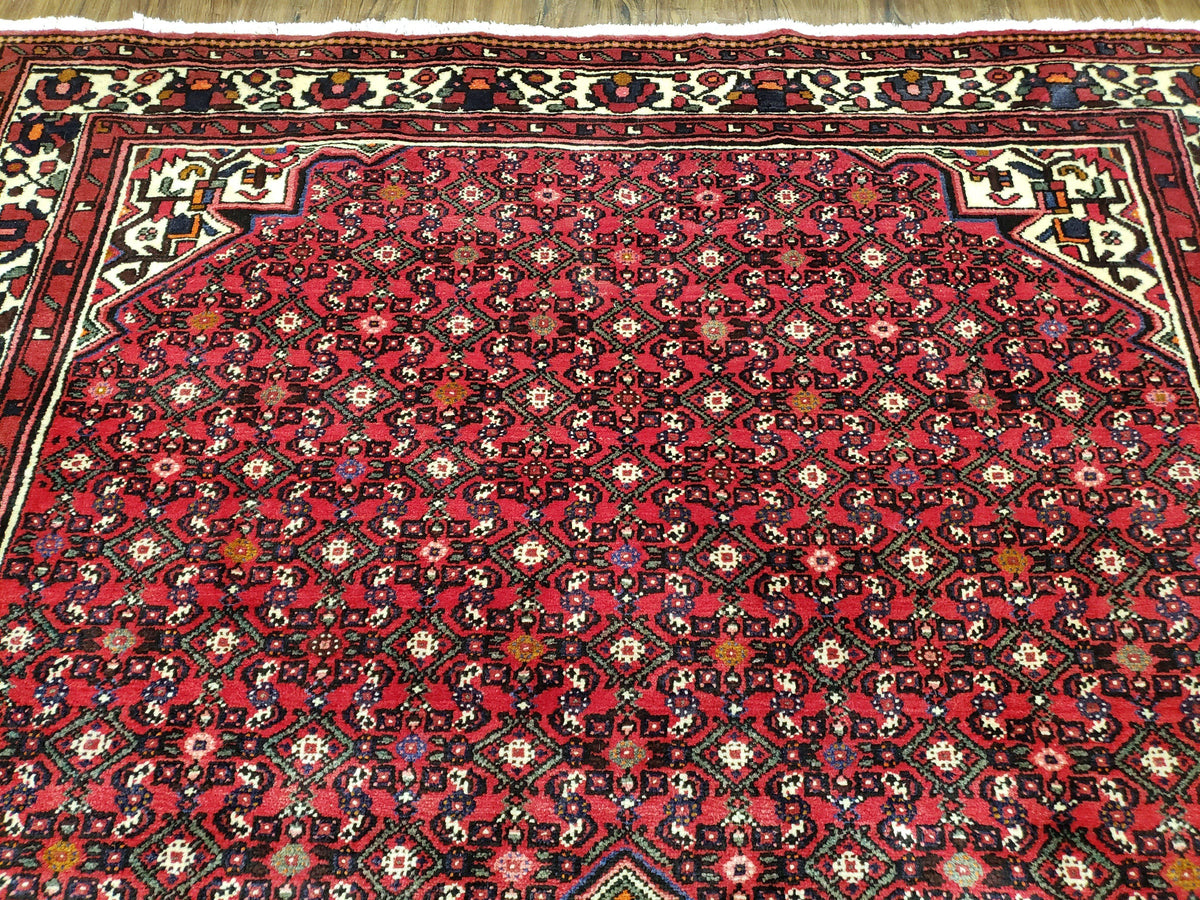 Vintage Persian Hamedan Rug 7x10, Angelas Mahi Pattern, Red, Wool, Hand-Knotted - Jewel Rugs, view 5
