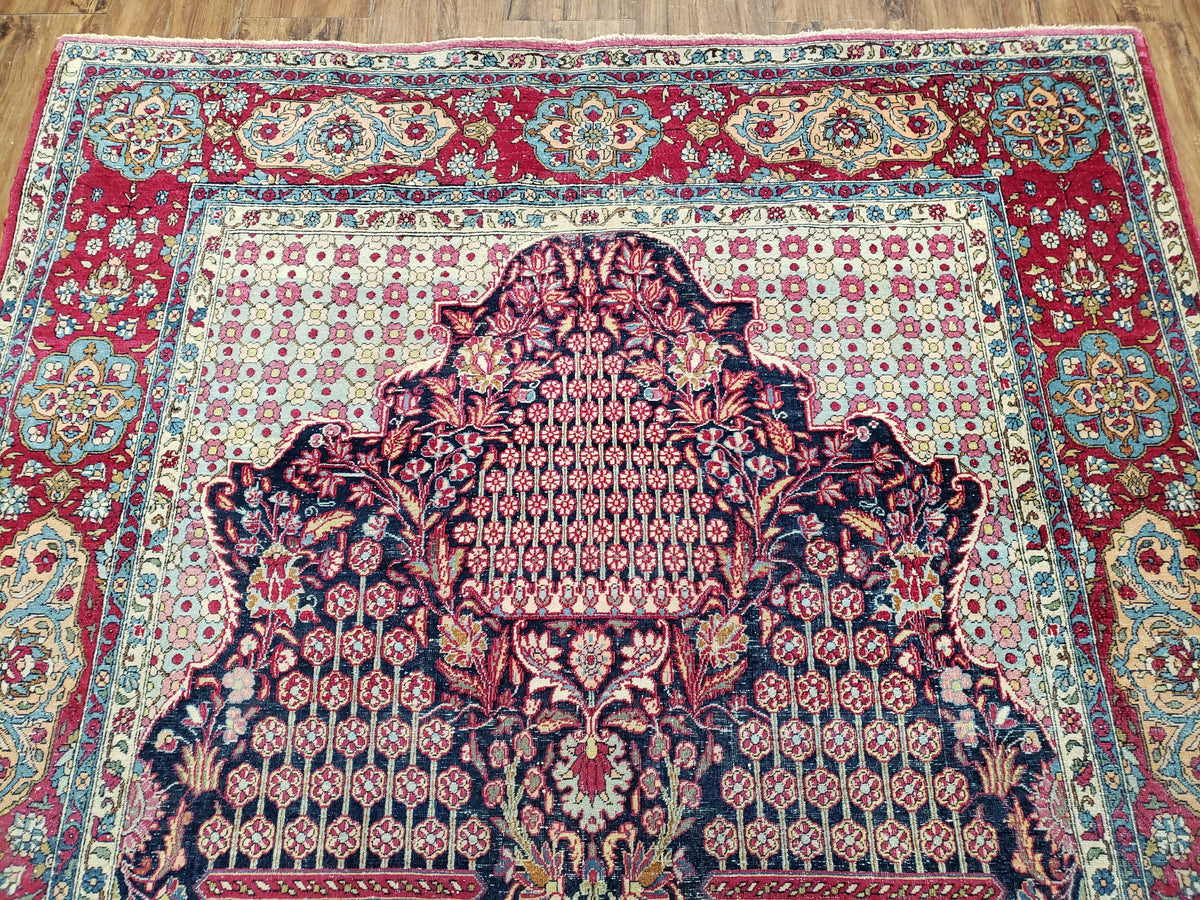Antique Persian Tehran Rug 5x8, Midnight Blue and Red, Hand-Knotted, Wool - Jewel Rugs, view 3