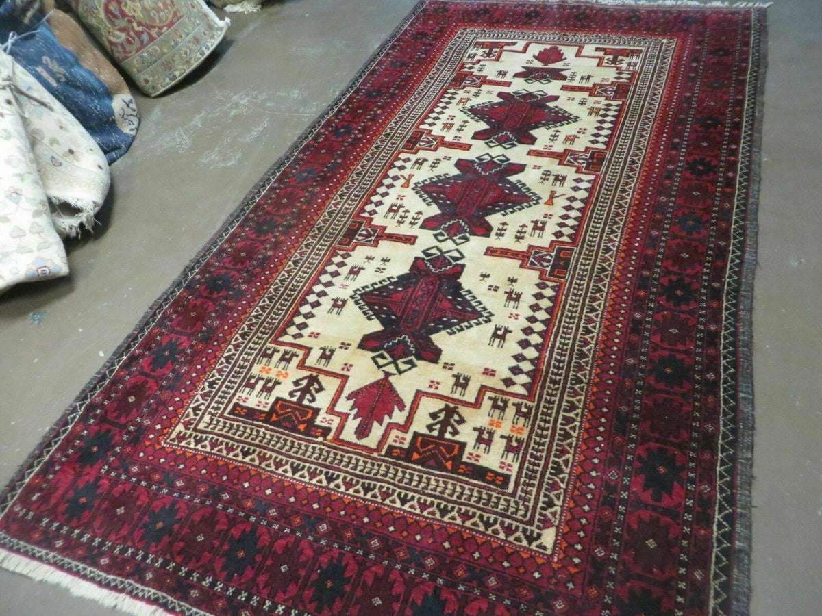 4' X 7' Vintage Handmade Pakistan Turkoman Bokhara Balouch Woven Wool Rug Nice - Jewel Rugs, view 2