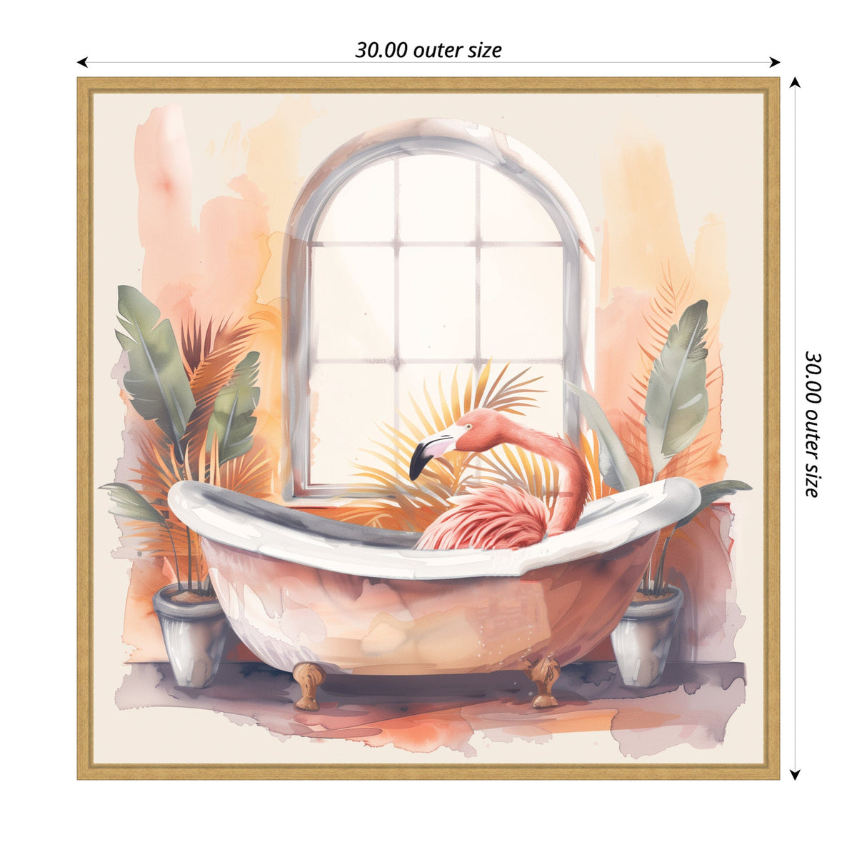 Sylvie Flamingo Bath Pastel Tropical Bathroom Watercolor Framed Canvas by The Creative Bunch Studio