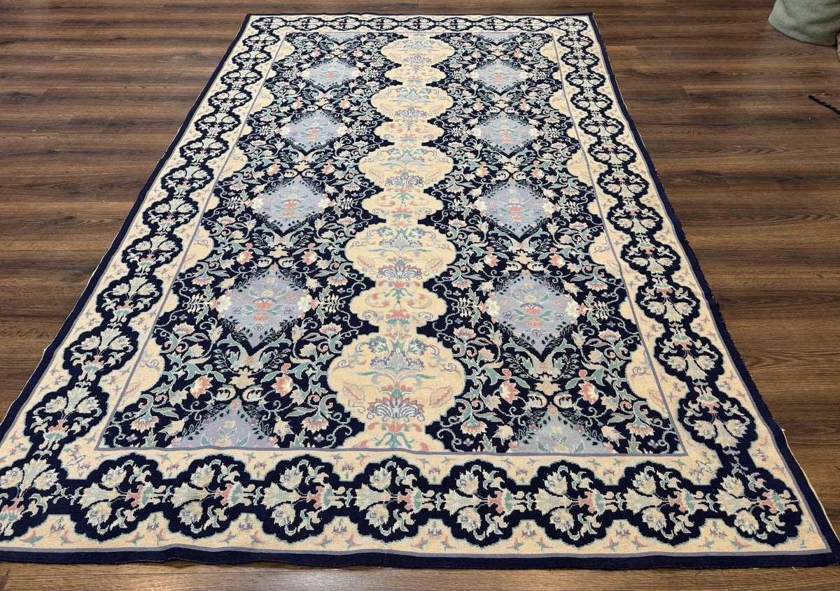 Needlepoint Rug 6x9, Ivory and Navy Blue - Jewel Rugs, view 2