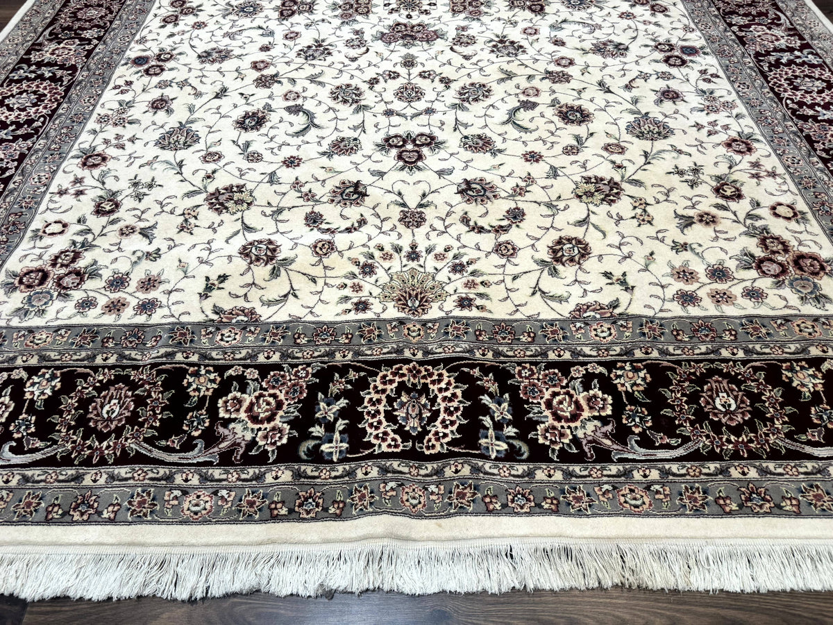 Sino Persian Rug 9x12, Floral Allover Design, 170 KPSI, Ivory and Dark Maroon - Jewel Rugs, view 5
