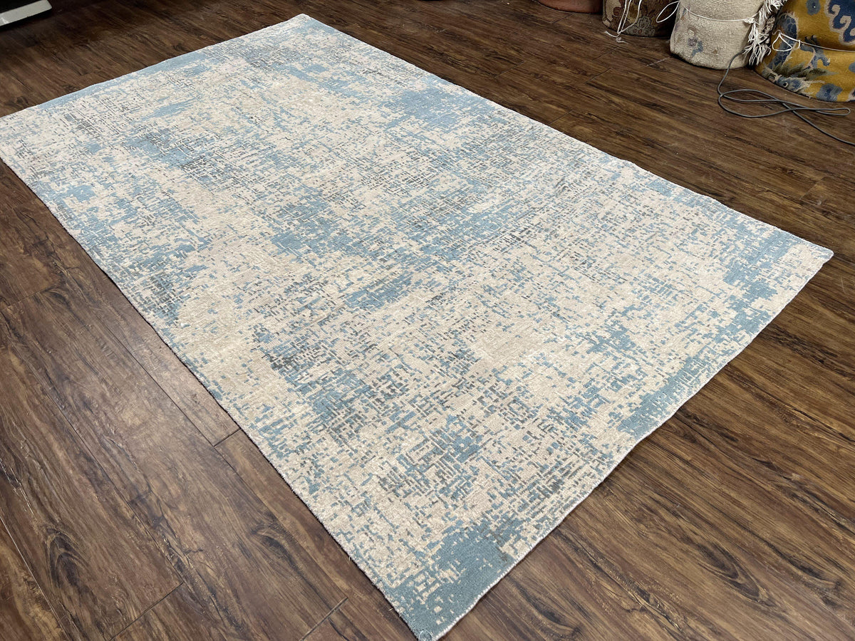 Modern Tibetan Rug 5x8 ft Light Blue and Gray Carpet, Contemporary Wool Rug, Handmade Nepali Rug, Raised Pattern, Tibet Area Rug, Nepal Rug - Jewel Rugs, view 13