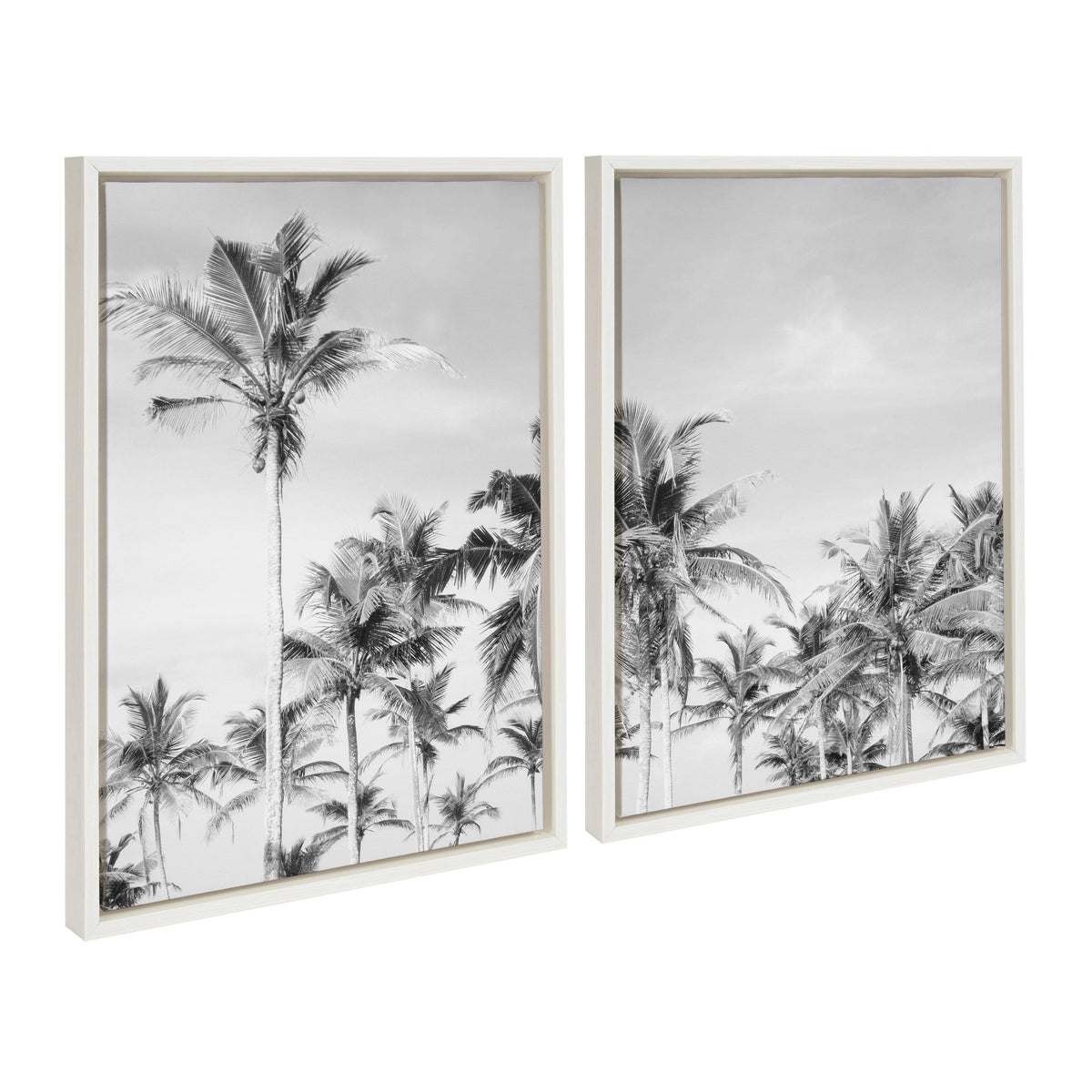 Sylvie Coastal Coconut Palm Tree Beach BW Framed Canvas Set by The Creative Bunch Studio