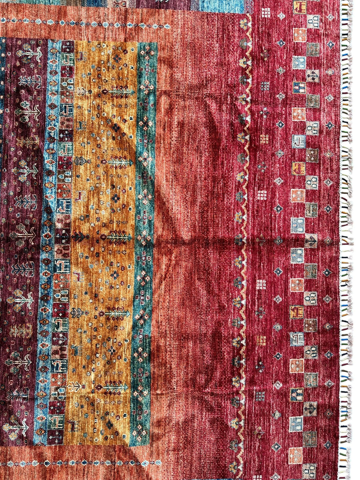 Afghan Ghazni Rug 7x10 | Red, Orange & Blue | Hand-Knotted Wool - Rugistan, view 8